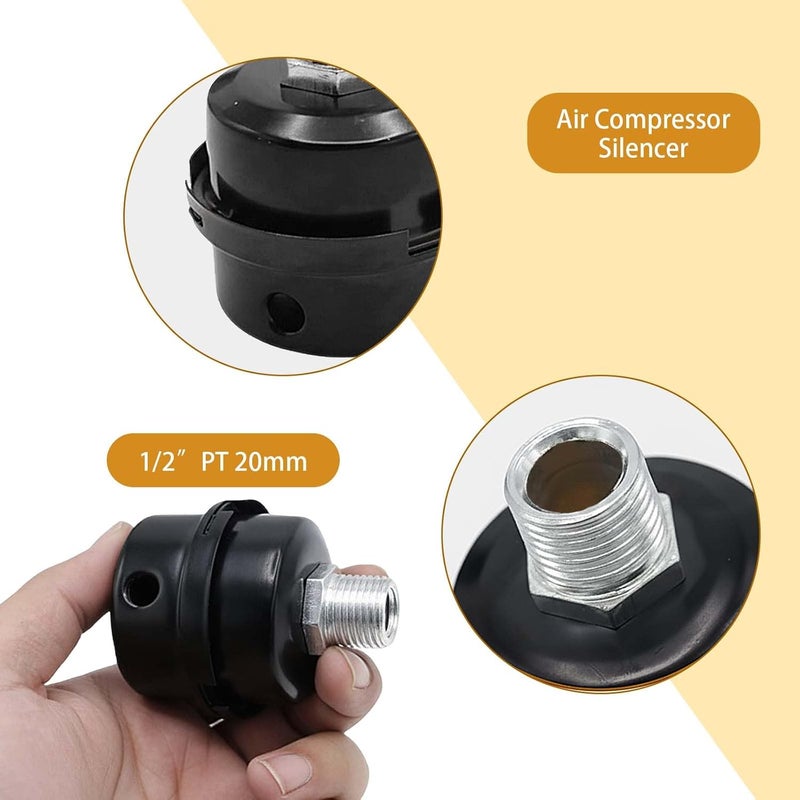 DTMTD Compressor Silencer with Replacement Elements,1/2"Thread Air Compressor Intake Filter Silencer,20mm Metal Air Compressor Filter Noise Muffler Replacement Parts (1/2") - Image 3
